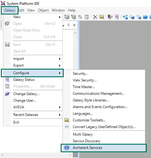 1_Screenshot_Galaxy_Configure_ArchestrA_Services_Menu